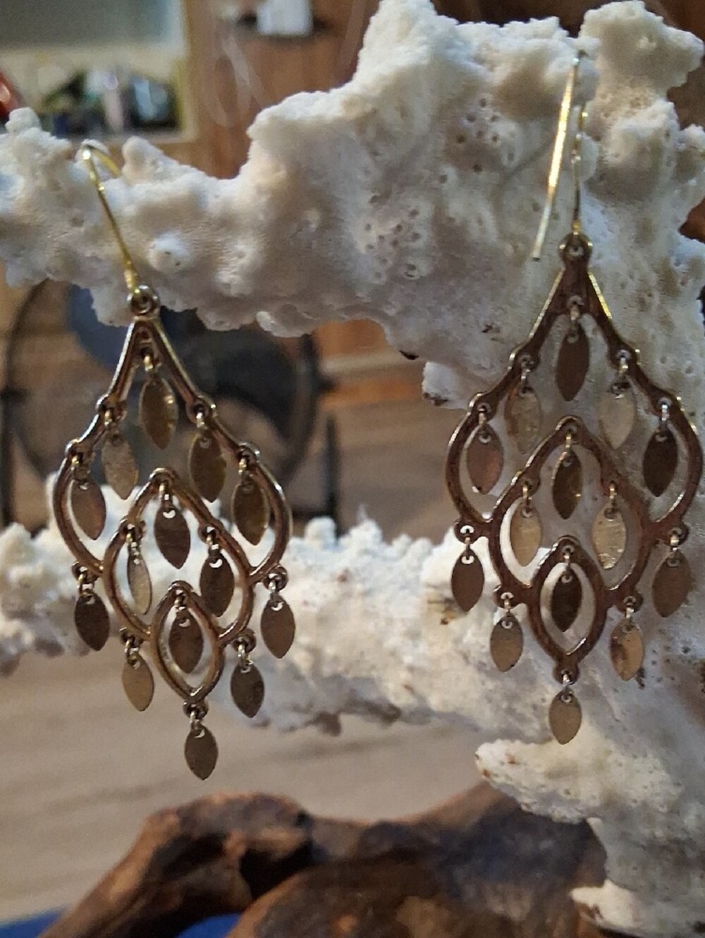Gold Leaf Motif Chandelier Earrings - Picture 2 of 3